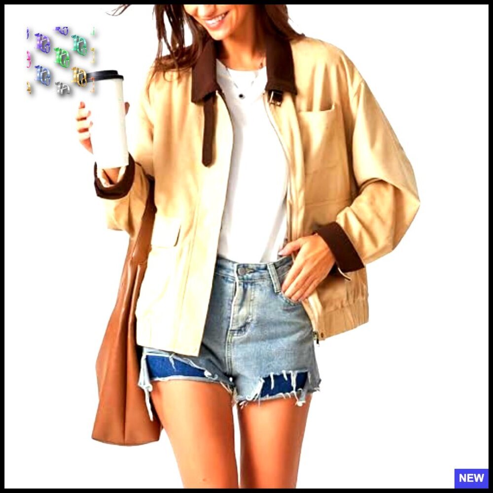 Faux Suede Oversized Bomber Jacket Corduroy Collar Vintage Barn Coat Chic - Picture 2 of 7